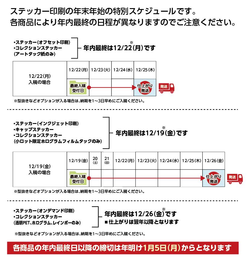 ステッカー冬期連休前スケジュール2025