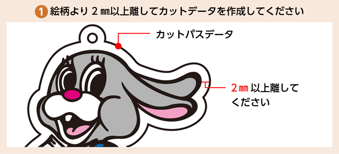 絵柄より2㎜以上離してカットデータを作成してください